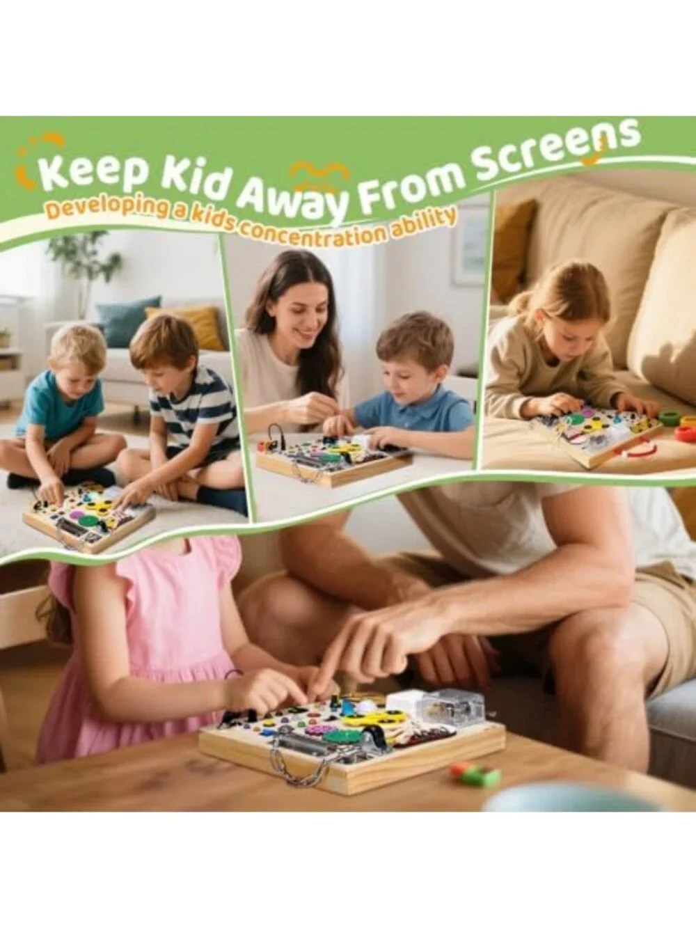 Montessori Busy Board for Toddlers - Sensory Fidget Toy with Lights & Music